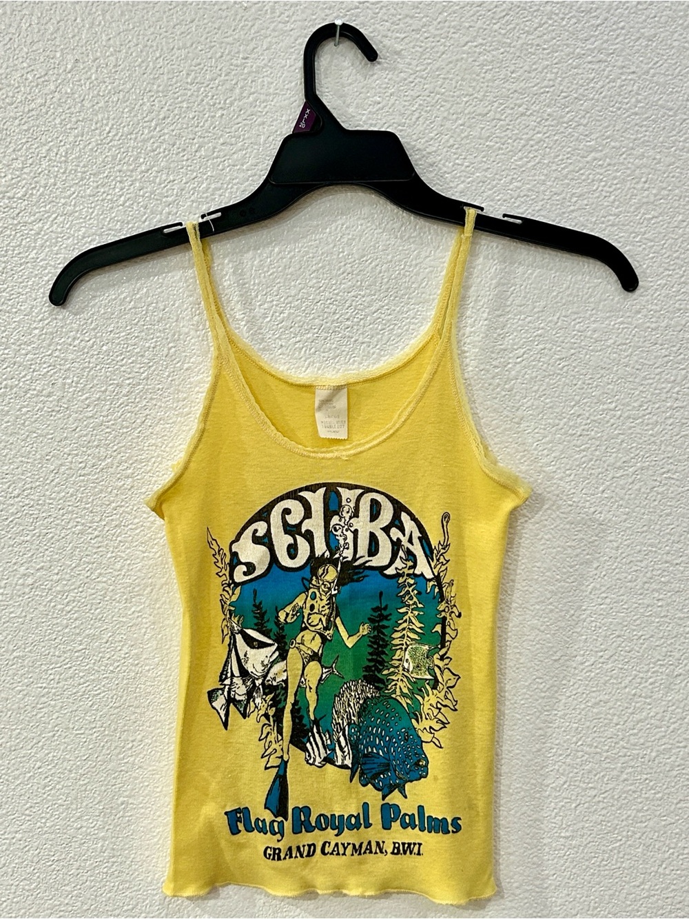 Vintage Yellow Graphic Tank Top - Flag Royal Palms Grand Cayman